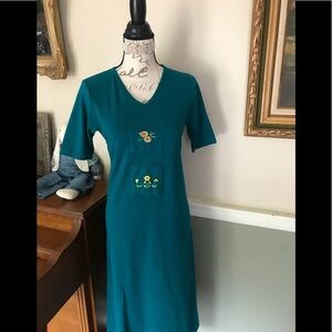 VTG Teal Short Sleeve V-Neck Sunflower Maxi Dress